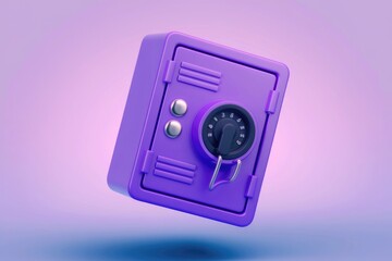 Poster - Purple safe with a combination lock  isolated on a pink background.
