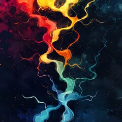 Poster - Divergent Pathways, an intricate blend of colors and shapes symbolizing the complexity and creativity of innovative thought processes.