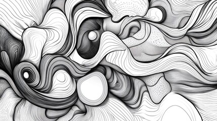Poster - Abstract black and white line art illustration featuring a unique background design