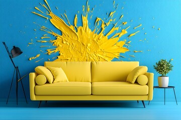 Poster - Vibrant Abstract Energy, a dynamic mural showcasing an explosion of colorful splashes, radiating creativity and movement throughout the space.