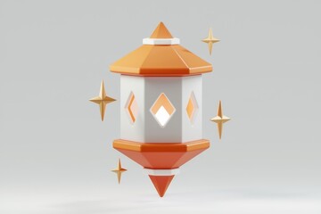 Aufkleber - A 3D rendering of an orange and white lantern with glowing stars.