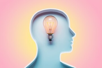 Poster - A lightbulb inside a human head  symbolizing ideas and inspiration.