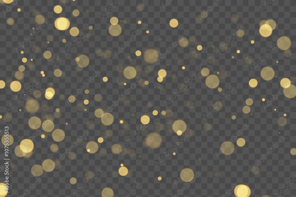 Sparkling golden particles, glowing bokeh lights isolated on dark ...