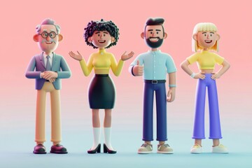 Poster - Four 3D cartoon characters standing in a row.