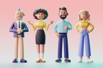 Poster - Four 3D cartoon characters with different personalities