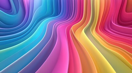 Poster - Line art illustration featuring a 3D design with a colorful rainbow background and irregular round shapes