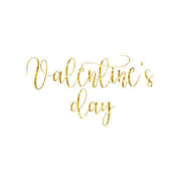 Valentine's day gold lettering on white background.