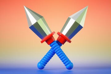 Poster - Two silver swords with blue and red handles crossed in a fighting pose.