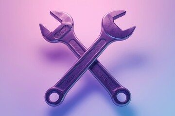 Poster - Two metallic wrenches crossed in a purple and pink light