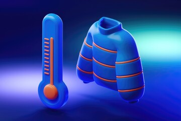 Poster - 3D illustration of a thermometer and a sweater  indicating cold weather.