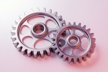 Poster - Two metallic gears interlocked  symbolizing teamwork and collaboration.