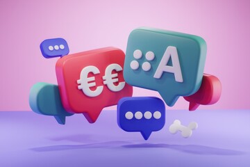Aufkleber - 3D render of speech bubbles with Euro symbol and letter A.