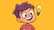 © BlockBrushstrokes - Line art illustration of a cheerful cartoon boy with a lightbulb idea