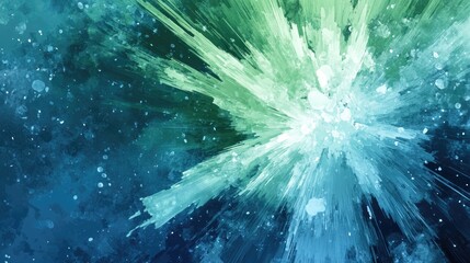Poster - abstract digital illustration featuring a blue and green background with an explosion star design