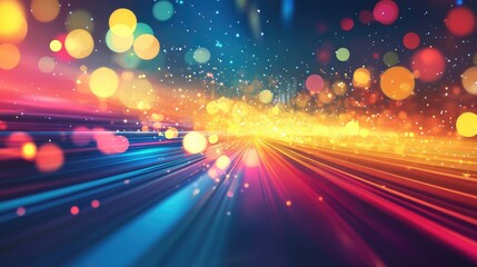 Poster - colorful abstract light lines with a blurred effect depicted in a line art style