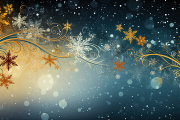 Poster - Beautiful Christmas background with golden snowflakes over blue backdrop