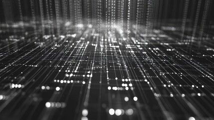 Fototapete - Line art illustration depicting an abstract data stream matrix in a digital environment