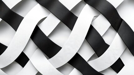 Poster - 3D illustration featuring an abstract pattern of interwoven black stripes against a white background
