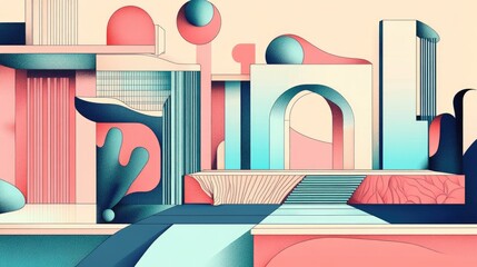 Line art illustration showcasing abstract three dimensional architecture