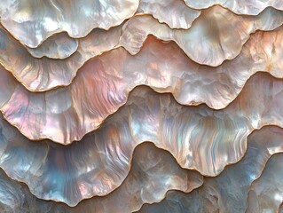 Aufkleber - Closeup of iridescent seashells in a wavy pattern, creating a natural abstract background.
