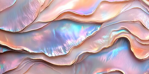 Aufkleber - Abstract iridescent background with layered waves.