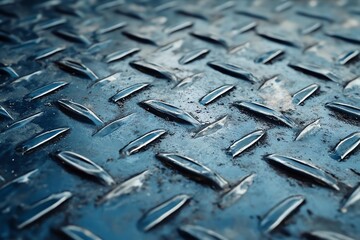 Poster - Close-up of a textured metal surface with diamond-shaped patterns, showing signs of wear and tear.