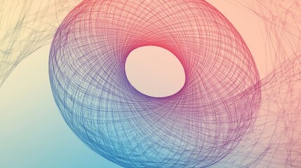 Fototapete - Abstract line art illustration of a wireframe torus donut featuring a technological background and connection design elements