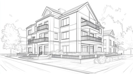 Poster - line art illustration depicting a 3d architectural drawing