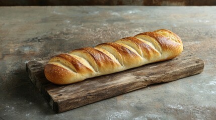 Sticker - Freshly baked bread loaf on a wooden board with a rustic background