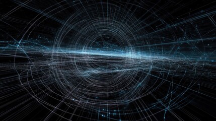 Fototapete - Line art illustration featuring a digital backdrop with interconnected lines and circles ideal for scientific themes and design projects