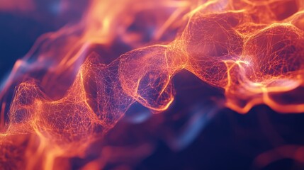 Fototapete - Line art illustration depicting a digital web and global wireless network Abstract 3D design featuring a flaming polygonal mesh with a soft focus effect