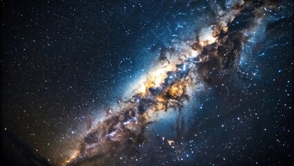 Wall Mural - a beautiful milky way galaxy in shades of blue and gold against a black backdrop, stardust, astronom