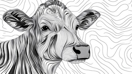 Wall Mural - Abstract line art illustration of a cow pattern on a white background