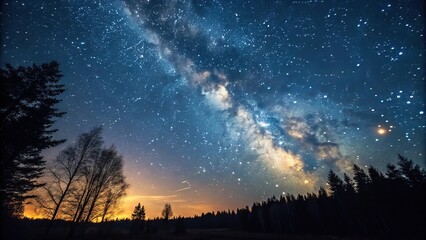 Wall Mural - an ethereal night sky with stars twinkling in shades of gold and blue against a deep indigo backgrou