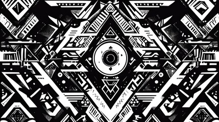 Poster - Line art illustration featuring a black and white abstract geometric pattern