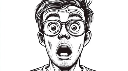 Poster - cartoon illustration of a surprised man in line art style