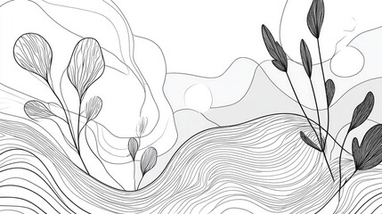 Fototapete - Line art illustration featuring abstract elements and a natural background