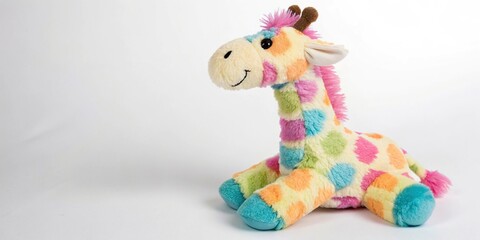 Wall Mural - Colorful plush giraffe with soft texture, illustration, isolated, plastic