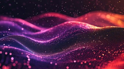 Poster - line art illustration featuring a dotted red and purple wave with a light gradient on a dark backgro