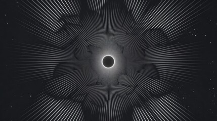 Poster - Abstract circular geometric element featuring radial lines showcasing a distorted radiating shape in a monochrome decorative style