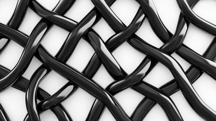 Poster - 3D illustration featuring an abstract pattern of interwoven black stripes against a white background