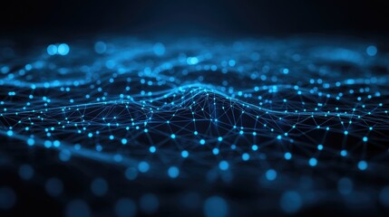 Fototapete - Line art illustration depicting the network connection structure of points and lines highlighting data technology in a digital background with a 3D effect