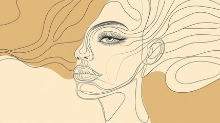 Wall Mural - Line art illustration featuring a single line drawing of a face