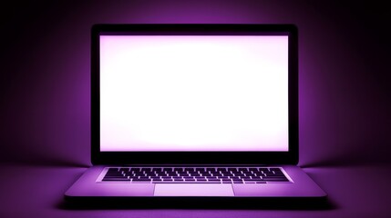 Poster - A laptop with a blank screen illuminated in purple light, creating a modern and sleek atmosphere.