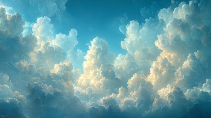 Wall Mural - A serene sky filled with fluffy clouds, showcasing a tranquil atmosphere.