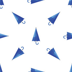 Poster - Stylish blue umbrellas repeating on white background creating a seamless pattern, ideal for rain related designs