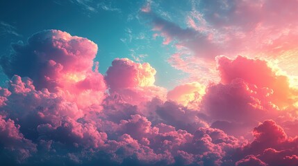 Poster - Dramatic clouds reflect stunning shades of pink and orange as the sun sets on the horizon, creating a tranquil atmosphere that captures nature's beauty