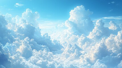 Wall Mural - A serene sky filled with fluffy white clouds against a bright blue background.