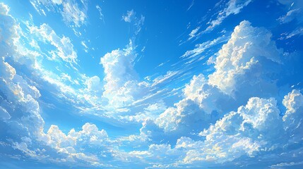 Wall Mural - A serene sky filled with fluffy white clouds against a vibrant blue backdrop.
