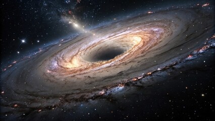 Wall Mural - Majestic view of a supermassive black hole at galaxy center, planets, astronomy